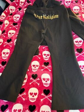 True Religion Black Tracksuit with Gold Wing Accents